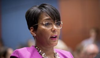 In this July 17, 2019, file photo, Atlanta Mayor Keisha Lance Bottoms speaks during a Senate Democrats&#39; Special Committee on the Climate Crisis on Capitol Hill in Washington. Bottoms announced Monday, July 6, 2020, that she had tested positive for COVID-19. (AP Photo/Andrew Harnik, File)