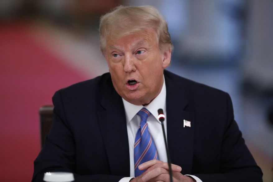President Donald Trump speaks during a "National Dialogue on Safely Reopening America's Schools," event in the East Room of the White House, Tuesday, July 7, 2020, in Washington. (AP Photo/Alex Brandon)