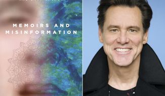 This combination photo shows the cover of &amp;quot;Memoirs and Misinformation,&amp;quot; left, and a portrait of author-actor Jim Carrey. The book is the latest reinvention of the 58-year-old star of “Ace Ventura: Pet Detective,” “The Mask,” “Eternal Sunshine of the Spotless Mind” and “The Truman Show.” After veering into painting and political cartoons, it’s Carrey’s debut novel. (Knopf, left, Austin Hargrave/Paramount via AP)