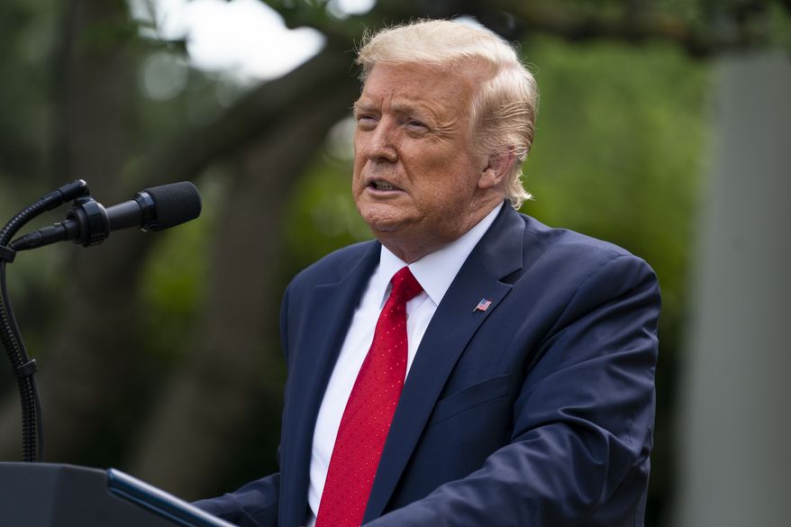 President Donald Trump speaks before signing an executive order on the "White House Hispanic Prosperity Initiative," in the Rose Garden of the White House, Thursday, July 9, 2020, in Washington. (AP Photo/Evan Vucci)