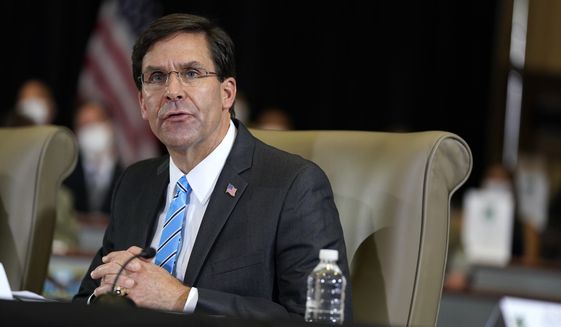 Defense Secretary Mark Esper speaks during a briefing on counternarcotics operations at U.S. Southern Command in Doral, Fla., Friday, July 10, 2020. (AP Photo/Evan Vucci) **FILE**
