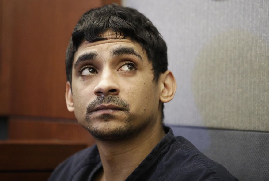 FILE - In this June 12, 2017, file photo, Jason Scott Quate appears in court on child abuse charges in Las Vegas. Qaute, who also faces a murder charge in Illinois in the death of his 6-year-old daughter in a St. Louis suburb, was sentenced Monday, July 13, 2020, to 28 years to life in Nevada state prison after pleading guilty to felony child sex charges. Quate, 37, also was sentenced to lifetime supervision and registration as a sex offender following his guilty pleas last October to sexual assault with a minor and two charges of lewdness with a child. (AP Photo/John Locher, File)