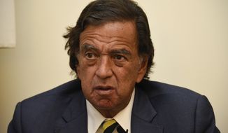 FILE - In this Jan. 24, 2018 file photo, former New Mexico Gov. Bill Richardson gives an interview in Yangon, Myanmar. Richardson will travel the week of July 13, 2020, to Venezuela to urge President Nicolás Maduro to free several jailed Americans as a goodwill gesture aimed at easing tensions with the U.S., according to The Richardson Center in an annoucement on Monday, July 13, 2020. (AP Photo/Thet Htoo, File)