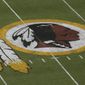 FILE - In this Aug. 7, 2014, file photo, the Washington Redskins logo is seen on the field before the team&#39;s NFL football preseason game against the New England Patriots in Landover, Md. Washington’s NFL team will get rid of the name &amp;quot;Redskins&amp;quot; on Monday, July 13, according to multiple reports. It’s unclear when a new name will be revealed for one of the league’s oldest franchises. The team launched a &amp;quot;thorough review&amp;quot; of the name July 3. (AP Photo/Alex Brandon, File)