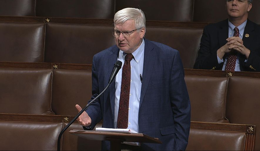 In this image from video, Rep. Glenn Grothman, R-Wis., speaks on the floor of the House of Representatives at the U.S. Capitol in Washington, Thursday, April 23, 2020. (House Television via AP)