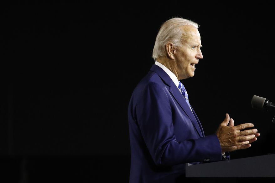 Democratic presidential candidate, former Vice President Joe Biden speaks during a campaign event, Tuesday, July 14, 2020, in Wilmington, Del. (AP Photo/Patrick Semansky)
