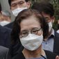 Lee Myung-hee, the widow of former Korean Air Chairman Cho Yang-ho leaves the Seoul Central District Court in Seoul, South Korea, Tuesday, July 14, 2020. Lee received a suspended prison sentence Tuesday for assault and other abuses of her chauffeur, security guard and other employees in a case that extended a bizarre legal saga surrounding the company&#39;s founding family. (AP Photo/Ahn Young-joon)