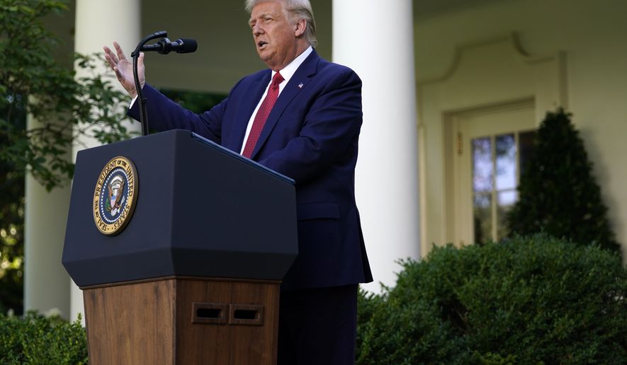 President Donald Trump speaks during a news conference in the Rose Garden of the White House, Tuesday, July 14, 2020, in Washington. (AP Photo/Evan Vucci)