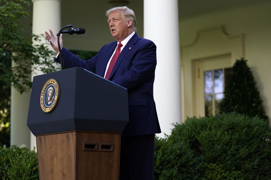President Donald Trump speaks during a news conference in the Rose Garden of the White House, Tuesday, July 14, 2020, in Washington. (AP Photo/Evan Vucci)