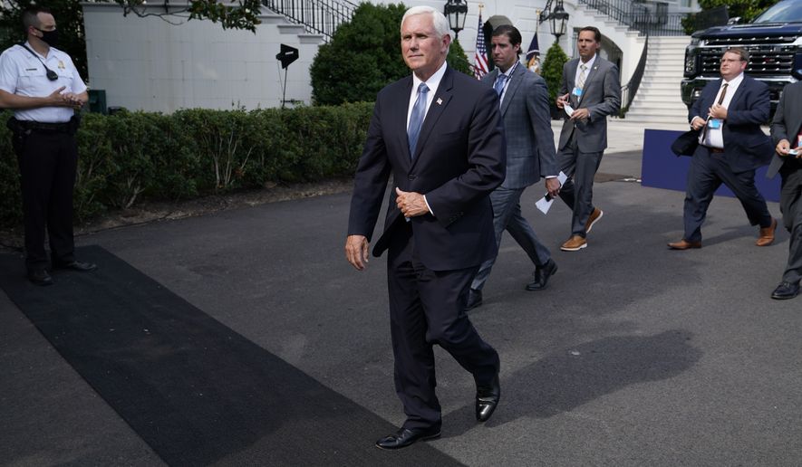 Vice President Mike Pence leaves after speaking at an event on regulatory reform on the South Lawn of the White House, Thursday, July 16, 2020, in Washington. (AP Photo/Evan Vucci) **FILE**