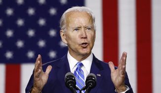 Democratic presidential candidate, former Vice President Joe Biden, speaks during a campaign event, Tuesday, July 14, 2020, in Wilmington, Del. (AP Photo/Patrick Semansky)