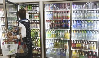 Plastic-bottled soft drinks are displayed in fridges at a store in Yokohama, near Tokyo, June 17, 2019. A U.N.-backed report claims making air conditioners and fridges more energy efficient and using more climate-friendly refrigerants can significantly slow global warming. (AP Photo/Koji Sasahara)
