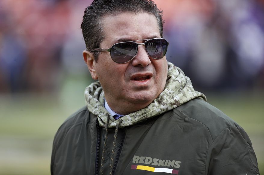 This Nov. 12, 2017, file photo shows Washington Redskins owner Dan Snyder walking across the field before an NFL football game against the Minnesota Vikings in Landover, Md. Snyder has hired a D.C. law firm to review the Washington NFL team&#39;s culture, policies and allegations of workplace misconduct. Beth Wilkinson of Wilkinson Walsh LLP confirmed to The Associated Press that the firm had been retained to conduct an independent review. (AP Photo/Patrick Semansky, File) **FILE**
