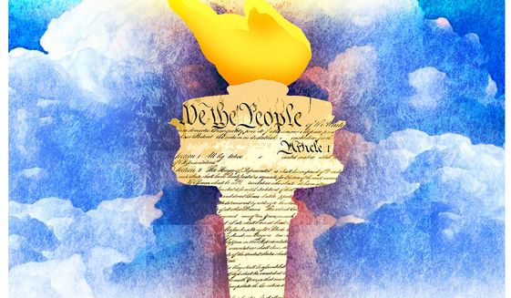 Illustration on the founding principles, Constitution and ideals of America by Alexander Hunter/The Washington Times