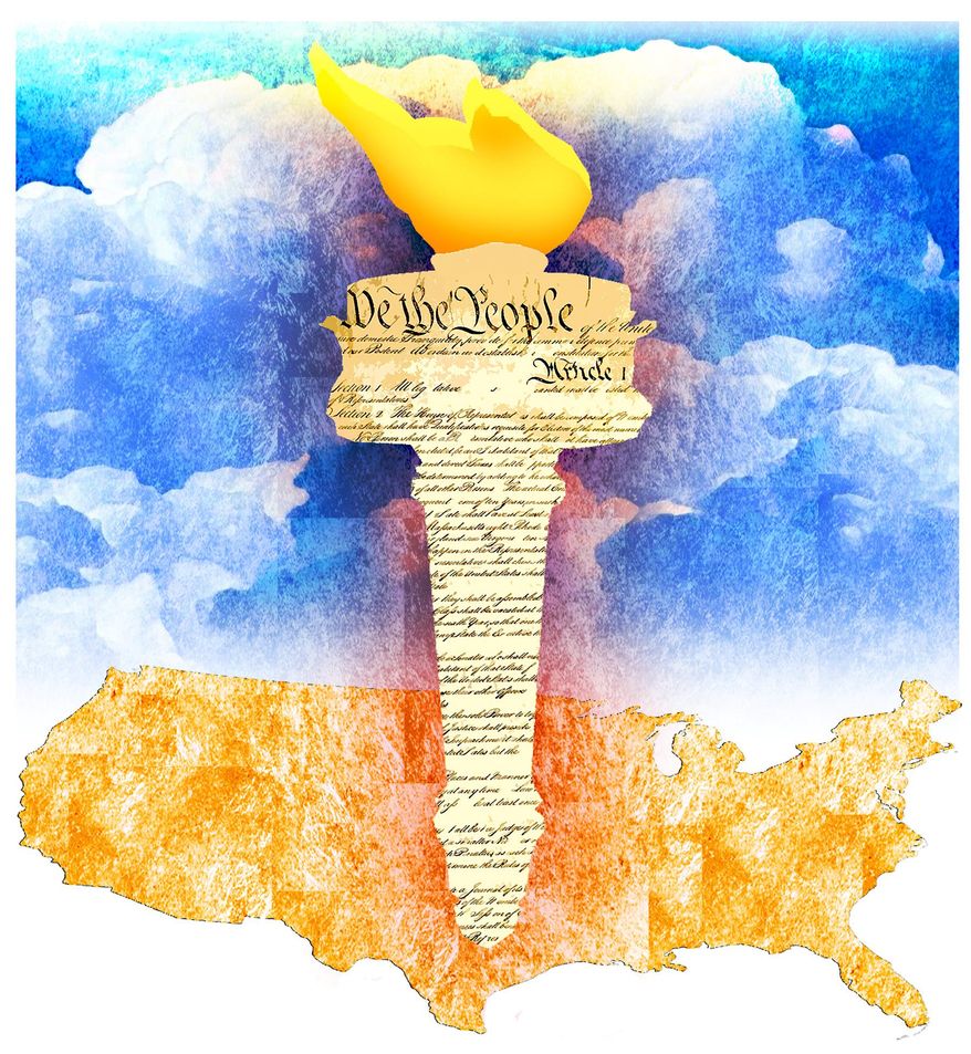 Illustration on the founding principles, Constitution and ideals of America by Alexander Hunter/The Washington Times