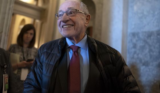 FILE - In this Jan. 29, 2020 file photo Attorney Alan Dershowitz arrives for the impeachment trial of President Donald Trump at the Capitol in Washington. Some Alaska Bar Association members are objecting to the selection of Dershowitz to give the keynote at this year&#39;s annual conference. Alaska&#39;s Energy Desk say critics point to his ties to Jeffrey Epstein, which causes concern for a state that traditional has high rates of violence toward women. (AP Photo/J. Scott Applewhite, File)