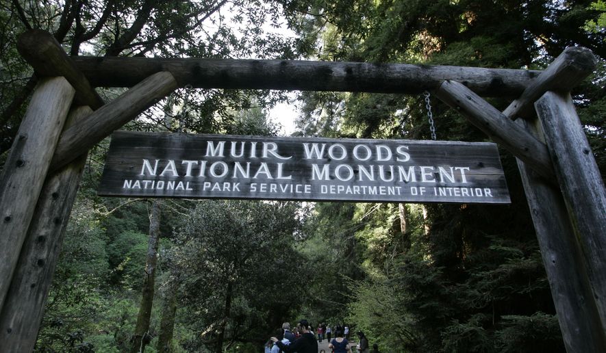 FILE - In this March 25, 2008, file photo, visitors walk along a pathway near the entrance to the Muir Woods National Monument, named after John Muir, in Marin County, Calif. The Sierra Club is reckoning with the racist views of founder John Muir, the naturalist who helped spawn environmentalism. The San Francisco-based environmental group said Wednesday, July 22, 2020, that Muir was part of the group&#39;s history perpetuating white supremacy. (AP Photo/Eric Risberg, File)