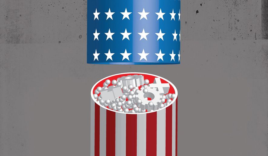 Illustration on the “Buy America” policy for medicine and supplies by Linas Garsys/The Washington Times