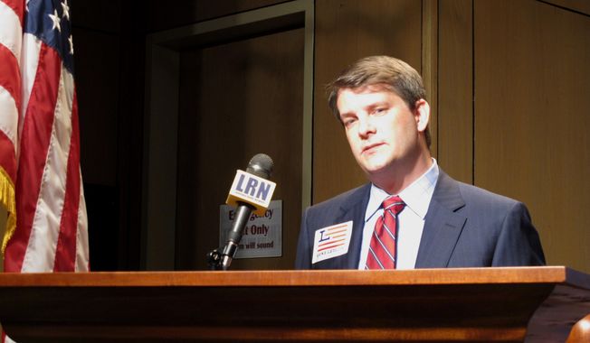 Luke Letlow, R-Start, chief of staff to exiting U.S. Rep. Ralph Abraham, speaks after signing up to run for Louisiana&#x27;s 5th Congressional District, on July 22, 2020, in Baton Rouge, La. (AP Photo/Melinda Deslatte)