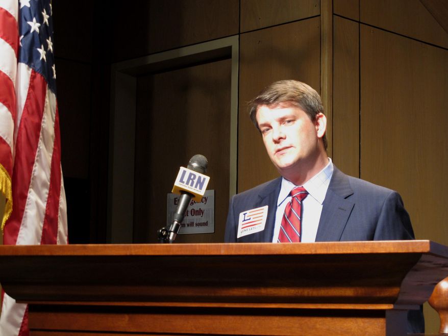 Luke Letlow, R-Start, chief of staff to exiting U.S. Rep. Ralph Abraham, speaks after signing up to run for Louisiana's 5th Congressional District, on July 22, 2020, in Baton Rouge, La. (AP Photo/Melinda Deslatte)