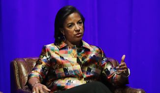In this Feb. 19, 2020, file photo, former National Security Adviser Susan Rice takes part in a discussion on global leadership at Vanderbilt University in Nashville, Tenn. (AP Photo/Mark Humphrey, File)  **FILE**