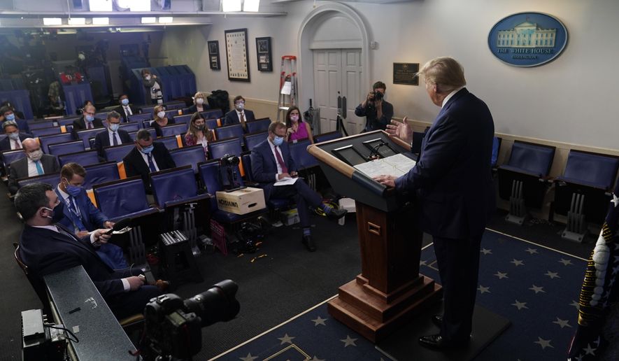 President Donald Trump speaks during a news conference at the White House, Wednesday, July 22, 2020, in Washington. (AP Photo/Evan Vucci)