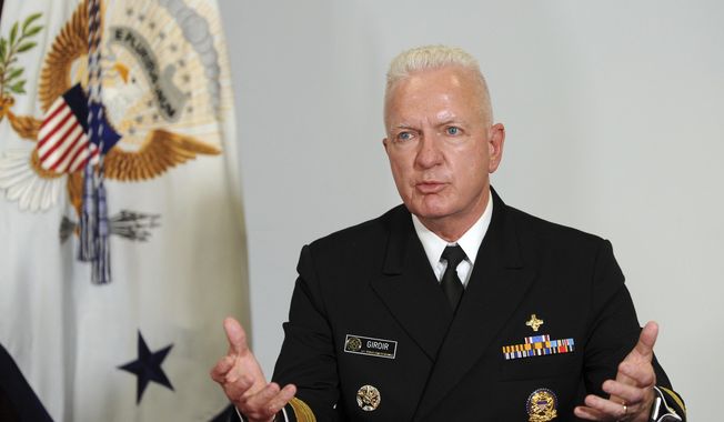 Adm. Brett Giroir talks about meeting with Massachusetts Gov. Charles Baker to discuss COVID-19 response, in Nantucket, Mass., on Saturday afternoon, July 25, 2020. (Merrily Cassidy/Cape Cod Times via AP, Pool) ** FILE **