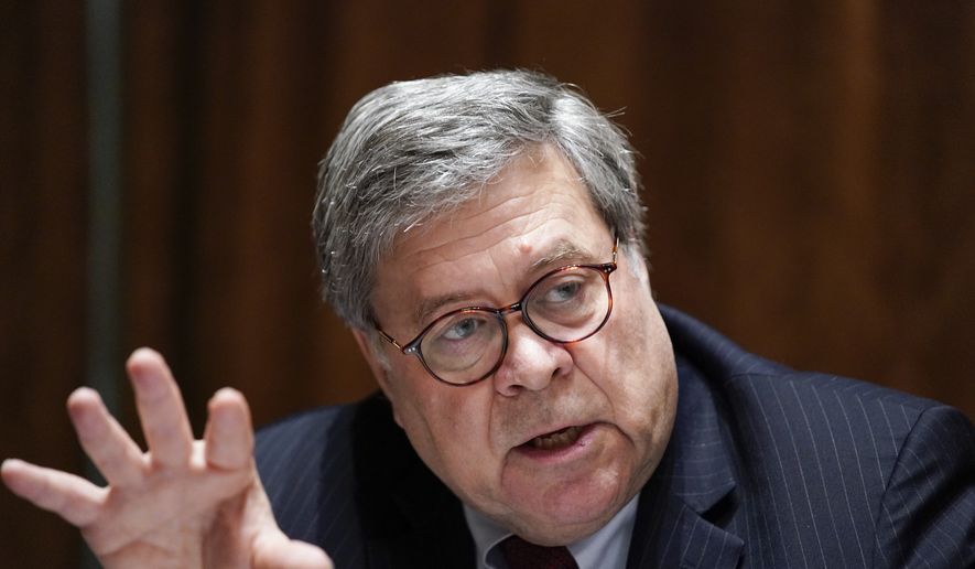 In this June 15, 2020, file photo Attorney General William Barr speaks during a roundtable with President Donald Trump about America&#39;s seniors, in the Cabinet Room of the White House in Washington. (AP Photo/Evan Vucci, File)