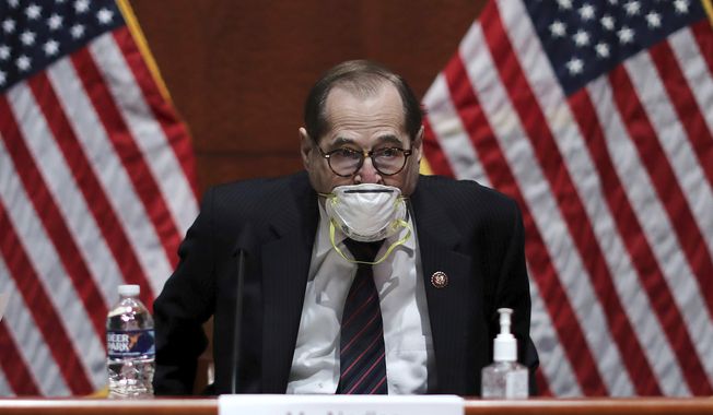 House Judiciary Committee Chairman Jerry Nadler, D-N.Y., arrives for a House Judiciary Committee hearing on the oversight of the Department of Justice on Capitol Hill, Tuesday, July 28, 2020 in Washington. (Chip Somodevilla/Pool via AP)