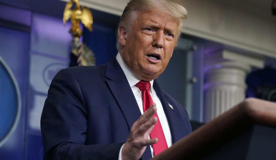 President Donald Trump speaks during a news conference at the White House, Tuesday, July 28, 2020, in Washington. (AP Photo/Evan Vucci)