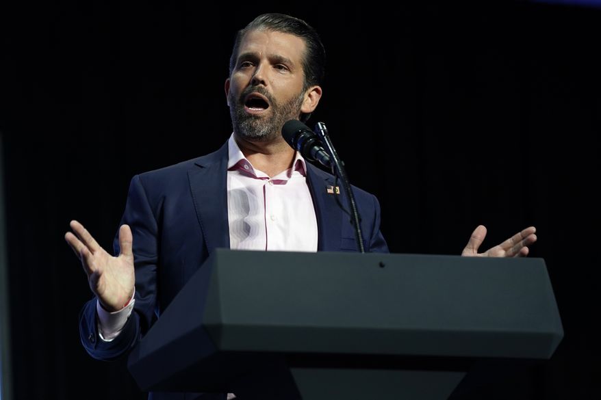 Donald Trump Jr. speaks before President Donald Trump arrives to speak to a group of young Republicans at Dream City Church in Phoenix on June 23, 2020. (AP Photo/Evan Vucci) **FILE**