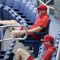 Washington Nationals&#39; Stephen Strasburg (37) watches from the stands during the first inning of a baseball game against the Toronto Blue Jays, Tuesday, July 28, 2020, in Washington. (AP Photo/Nick Wass)  **FILE**