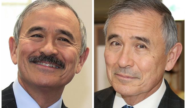 This combination of photos shows U.S. Ambassador to South Korea Harry Harris, left, in a March 4, 2020, photo, and, right in a July 27, 2020, both taken in Seoul, South Korea. Harris has shaved his mildly controversial mustache, saying it was too uncomfortable to keep it while wearing a coronavirus mask amid South Korea&#x27;s notoriously hot summer. His facial hair had drawn criticism from a small number of online commentators and media, who compared his mustache to those worn by colonial Japanese governors during the country&#x27;s brutal rule of the Korean Peninsula from 1910 to 1945.(Newsis, Yonhap via AP)