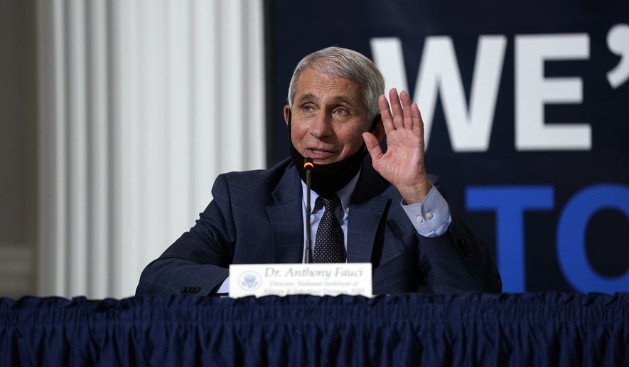 Dr. Anthony Fauci, director of the National Institute of Allergy and Infectious Diseases, speaks during a roundtable on donating plasma at the American Red Cross national headquarters on Thursday, July 30, 2020, in Washington. (AP Photo/Evan Vucci)