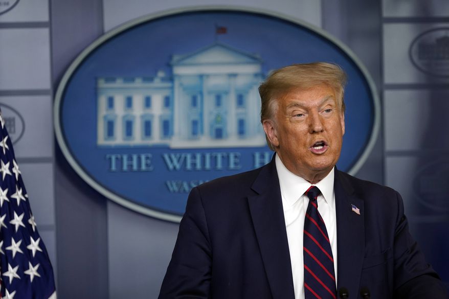 President Donald Trump speaks during a news conference at the White House, Thursday, July 30, 2020, in Washington. (AP Photo/Evan Vucci)