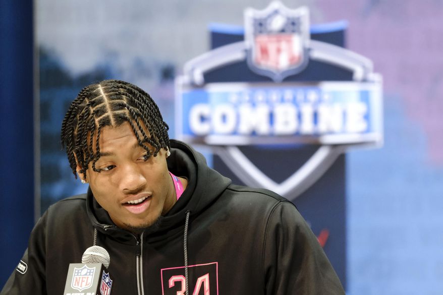 FILE - In this Feb. 27, 2020, file photo, Clemson linebacker Isaiah Simmons speaks during a press conference at the NFL football scouting combine in Indianapolis. Arizona Cardinals coach Kliff Kingsbury has raved about the Clemson star&#39;s versatility since he surprisingly landed in the desert after falling to the No. 8 overall selection. (AP Photo/AJ Mast, File)