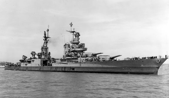 In this July 10, 1945, photo provided by U.S. Navy media content operations, USS Indianapolis (CA 35) is shown off the Mare Island Navy Yard, in Northern California, after her final overhaul and repair of combat damage. Congress has awarded the Congressional Gold Medal, its highest honor, to surviving crew members of the USS Indianapolis, the ship that delivered key components of the first nuclear bomb and was later sunk by Japan during World War II.  (U.S. Navy via AP)