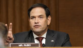 In this file photo, Sen. Marco Rubio, R-Fla., asks a question to Secretary of State Mike Pompeo during a Senate Foreign Relations committee hearing on the State Department&#39;s 2021 budget on Capitol Hill Thursday, July 30, 2020, in Washington. (Greg Nash/Pool via AP) ** FILE **