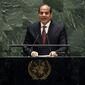 FILE - In this Sept. 24, 2019, file photo, Egypt&#39;s President Abdel Fattah el-Sisi addresses the 74th session of the United Nations General Assembly. Egypt’s president has approved new legal amendments that further exclude any serious competitors from elections and give the military greater control over civilian affairs, a leading rights group said on Thursday, July 30, 2020. (AP Photo/Richard Drew, File)
