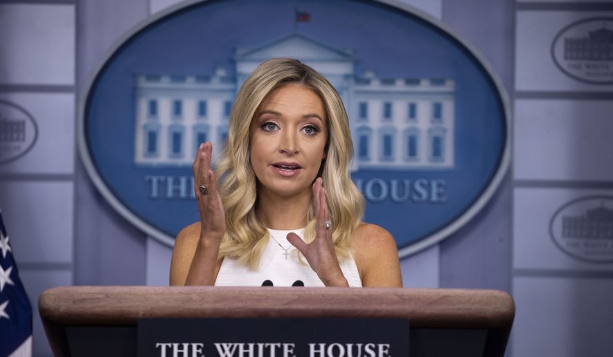 White House press secretary Kayleigh McEnany speaks during a press briefing in the James Brady Press Briefing Room at the White House, Friday, July 31, 2020, in Washington. (AP Photo/Alex Brandon)
