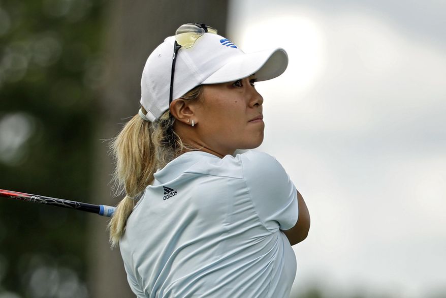 Danielle Kang hits her tee-shot on the eighth hole during the first round of the LPGA Drive On Championship golf tournament at Inverness Golf Club in Toledo, Ohio, Friday, July 31, 2020. Kang finished in the early lead at six-under par. (AP Photo/Gene J. Puskar)