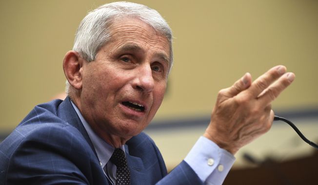 Dr. Anthony Fauci, director of the National Institute for Allergy and Infectious Diseases, speaks during a House Subcommittee on the Coronavirus crisis hearing, Friday, July 31, 2020, on Capitol Hill in Washington. (Kevin Dietsch/Pool via AP) ** FILE **