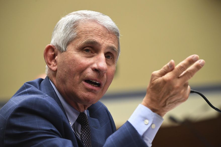 Dr. Anthony Fauci, director of the National Institute for Allergy and Infectious Diseases, speaks during a House Subcommittee on the Coronavirus crisis hearing, Friday, July 31, 2020, on Capitol Hill in Washington. (Kevin Dietsch/Pool via AP) ** FILE **