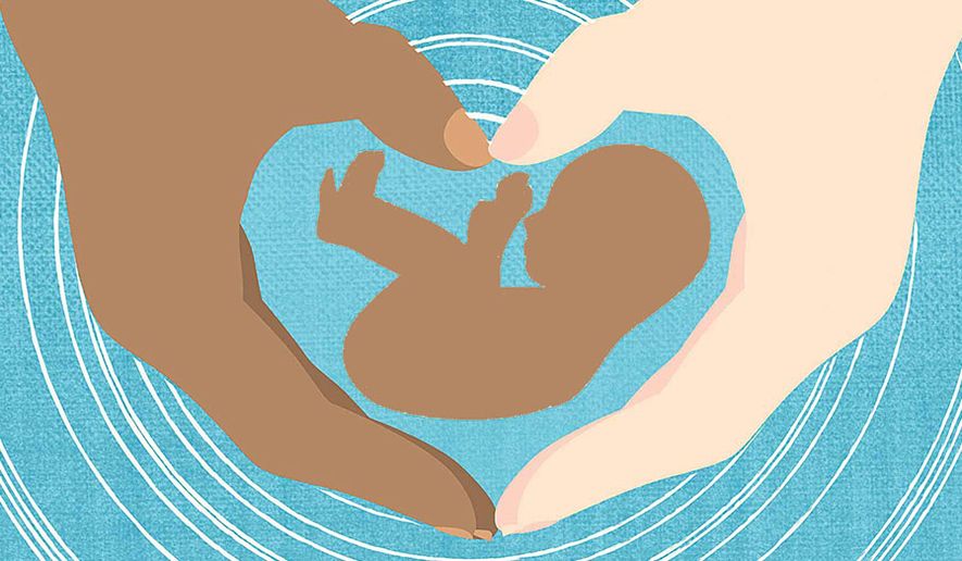 Illustration on unity in protecting the unborn by Linas Garsys/The Washington Times