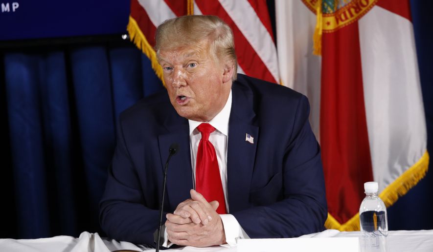 President Donald Trump speaks during a roundtable discussion on the coronavirus outbreak and storm preparedness at Pelican Golf Club in Belleair, Fla., Friday, July 31, 2020. (AP Photo/Patrick Semansky) ** FILE **