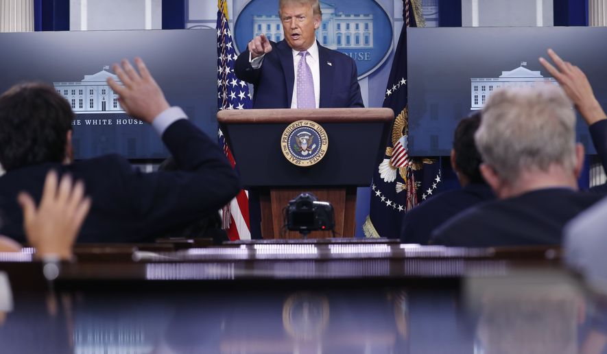 President Donald Trump speaks during a briefing with reporters in the James Brady Press Briefing Room of the White House, Wednesday, Aug. 5, 2020, in Washington. (AP Photo/Andrew Harnik)