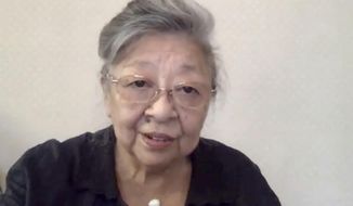 In this image made from video, Koko Kondo speaks during an video interview from Miki city, western Japan, on July 30, 2020. Kondo was determined to find the person who dropped the atomic bomb on Hiroshima, western Japan, the person that caused the suffering and the terrible facial burns of the girls at her father’s church - and then square off and punch them in the face. Ten-year-old Kondo appeared on an American TV show called “This is Your Life” that was featuring her father, Rev. Kiyoshi Tanimoto, one of six survivors profiled in John Hersey’s book “Hiroshima.” Kondo stared in hatred at another guest: Capt. Robert Lewis, co-pilot of B-29 bomber Enola Gay that dropped the bomb. (AP Photo)