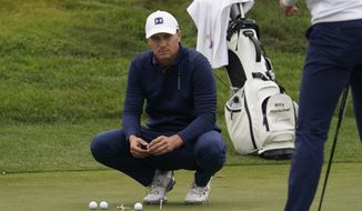 Jordan Spieth watches from the putting green during practice for the PGA Championship golf tournament at TPC Harding Park in San Francisco, Tuesday, Aug. 4, 2020. (AP Photo/Jeff Chiu)  **FILE**
