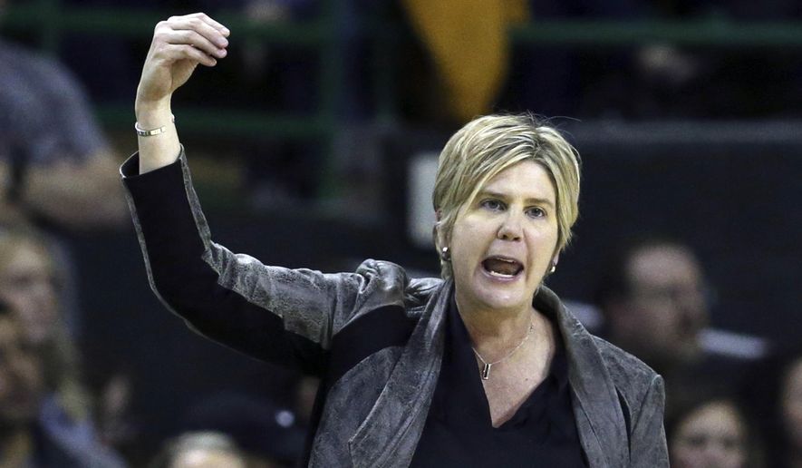 FILE - In this Jan. 25, 2020, file photo, Texas Tech head coach Marlene Stollings reacts to a play in the second half of an NCAA college basketball game against Baylor in Waco Texas. Texas Tech women's basketball players have accused Stollings and her staff of fostering a culture of abuse that led to an exodus from the program, according to a report published Wednesday, Aug. 5, 2020, in USA Today. (AP Photo/Rod Aydelotte, File)