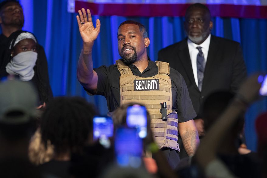 In this Sunday, July 19, 2020, file photo, Kanye West makes his first presidential campaign appearance, in North Charleston, S.C. West filed signatures on Wednesday, Aug. 5, 2020, in Ohio, to run for president as an independent candidate in November. (Lauren Petracca Ipetracca/The Post And Courier via AP, File)